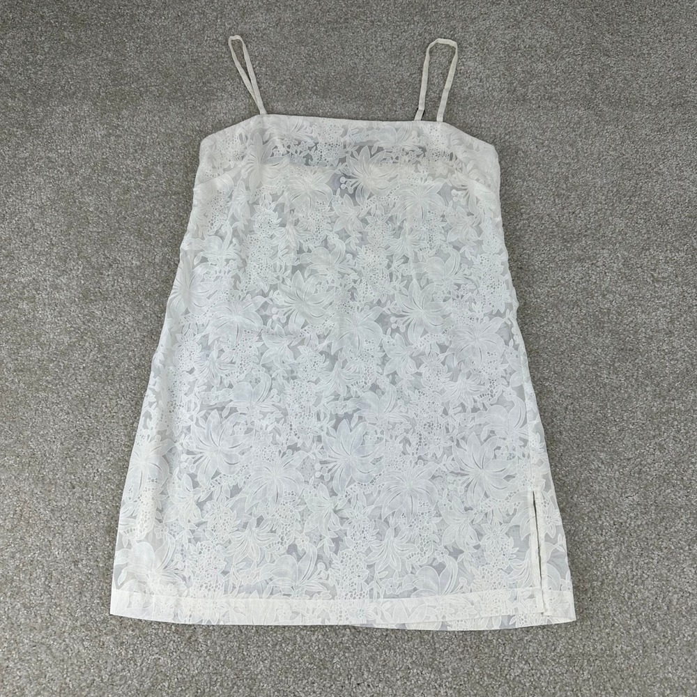 Anne‎ Klein White Floral Lace Mini Dress Sleeveless Spaghetti Strap Size M